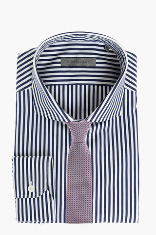 Camicia a Righe Pinstriped con Collo Francese