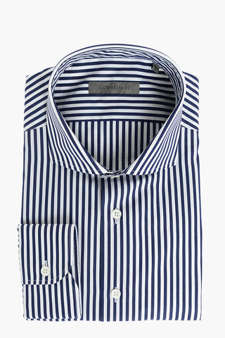 Camicia a Righe Pinstriped con Collo Francese