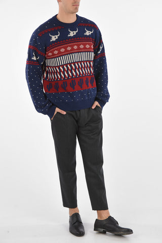 embroidered WEST XMASEVE FAIRISLE crew-neck sweater