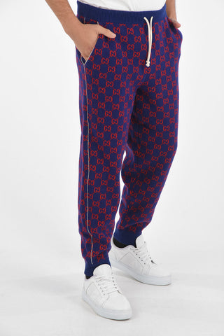 Knit embroidered jogger pants with drawstring waist