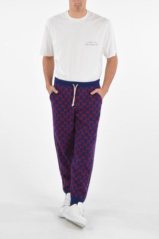 Knit embroidered jogger pants with drawstring waist
