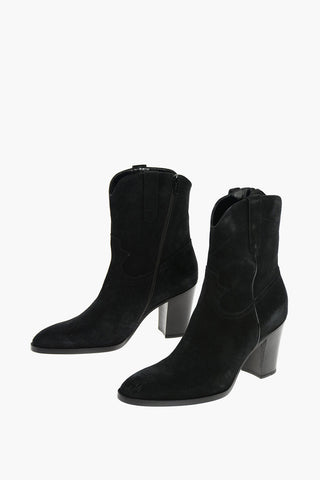 8cm Suede Leather Zipped WESTERN Booties