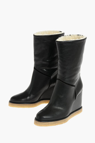 11cm Leather Boots with Wedge