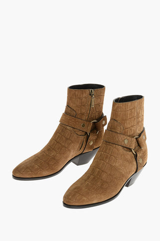 4cm Crocodile Printed Suede WEST Texan Booties