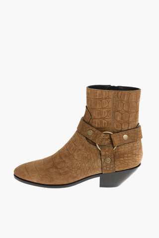 4cm Crocodile Printed Suede WEST Texan Booties