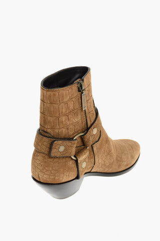 4cm Crocodile Printed Suede WEST Texan Booties