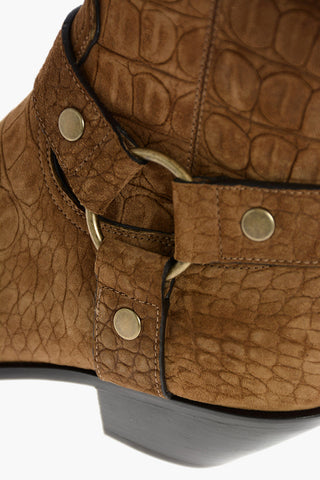 4cm Crocodile Printed Suede WEST Texan Booties