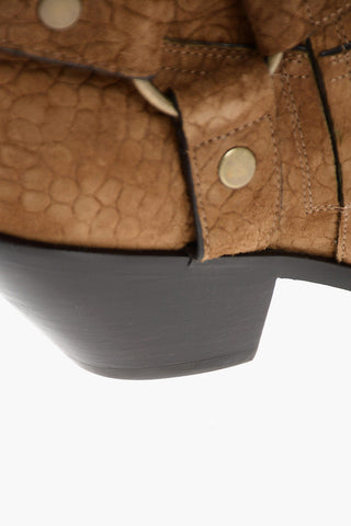 4cm Crocodile Printed Suede WEST Texan Booties