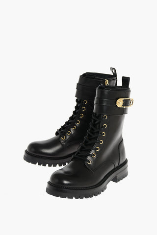 Leather Safety Pin Combat Boots