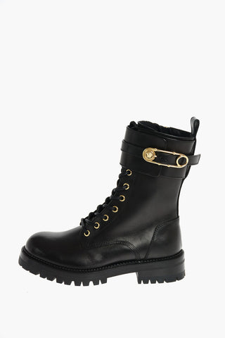 Leather Safety Pin Combat Boots