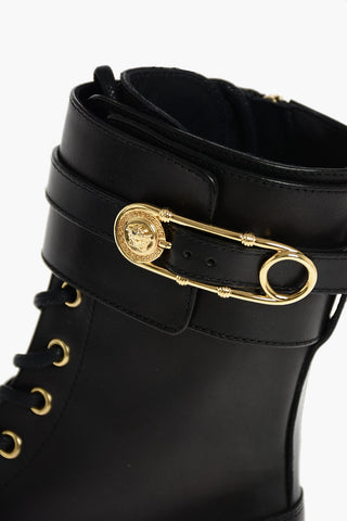 Leather Safety Pin Combat Boots
