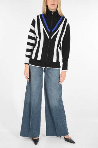 virgin wool half zip mock-neck sweater