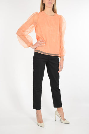 Bluse aus Organza MIA mit koreanischem Kragen