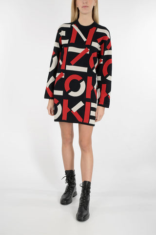 knit embroidered dress with long sleeve