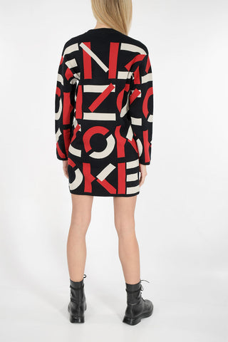 knit embroidered dress with long sleeve