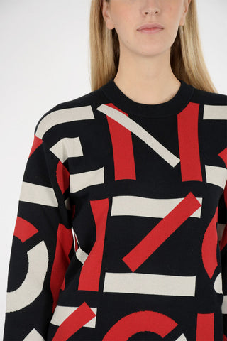 knit embroidered dress with long sleeve