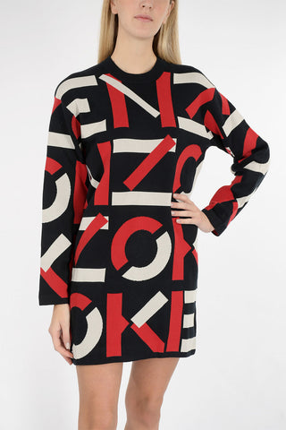 knit embroidered dress with long sleeve