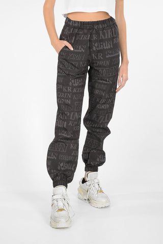 printed drawstring waist basic trak pants