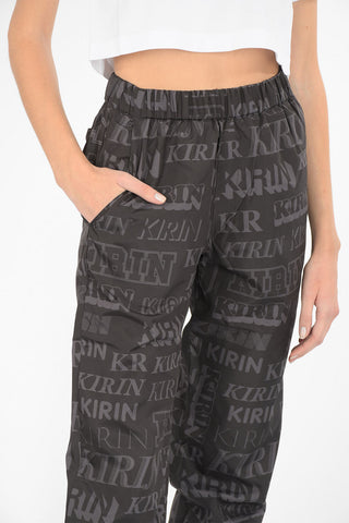 printed drawstring waist basic trak pants