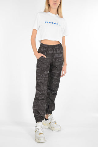 printed drawstring waist basic trak pants