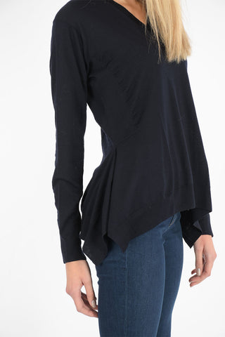 virgin wool asymmetric V-neck sweater