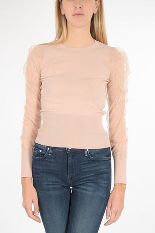 crew-neck sweater with tulle point d'esprit detail