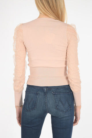 crew-neck sweater with tulle point d'esprit detail