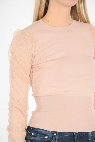 crew-neck sweater with tulle point d'esprit detail