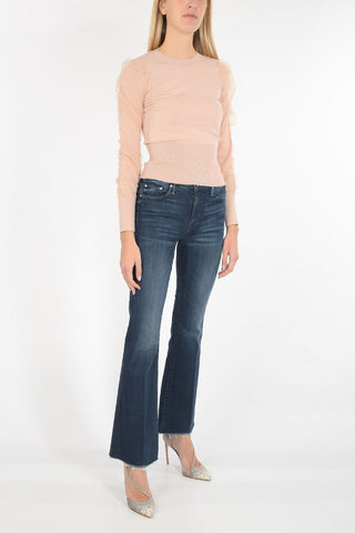 crew-neck sweater with tulle point d'esprit detail