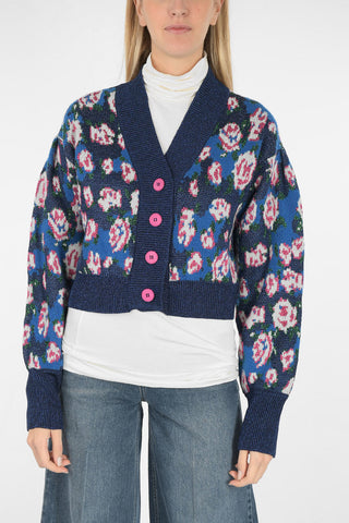 lurex embroidered V-neck cardigan