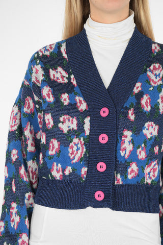 lurex embroidered V-neck cardigan