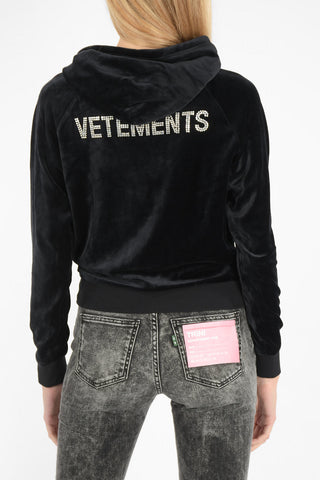 velvet hoodie sweatshirt with rhinestone embellished detail