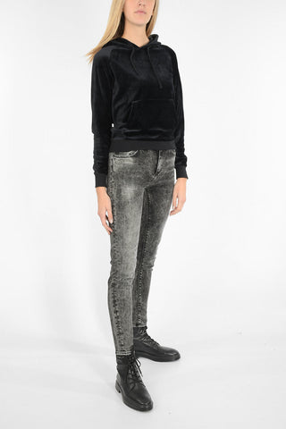 velvet hoodie sweatshirt with rhinestone embellished detail
