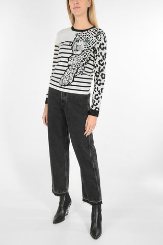 maglia girocollo con ricamo tigre