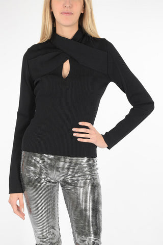 Ribbed Mock-neck Sweater with Front Cut-out