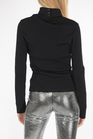 Ribbed Mock-neck Sweater with Front Cut-out