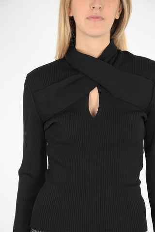Ribbed Mock-neck Sweater with Front Cut-out