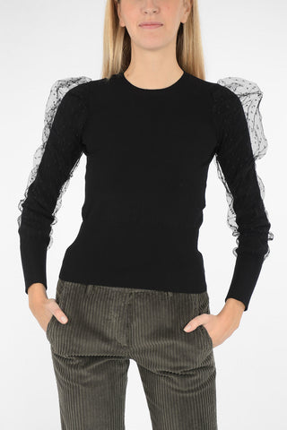 crew-neck sweater with tulle point d'esprit detail