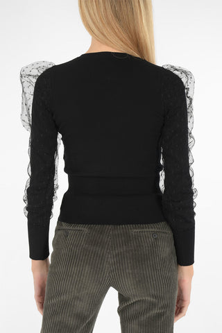 crew-neck sweater with tulle point d'esprit detail