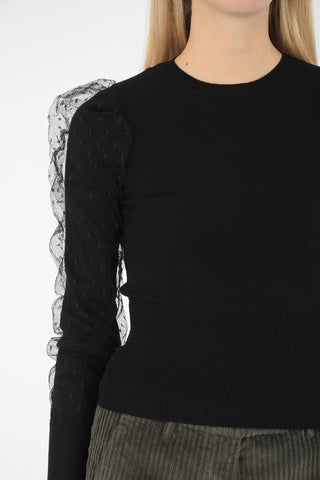 crew-neck sweater with tulle point d'esprit detail