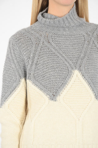 two-tone sequined turtle-neck sweater