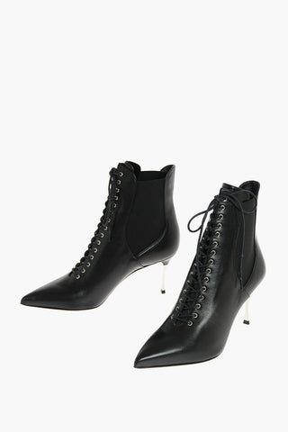8cm Leather GODIVA Lace up Booties