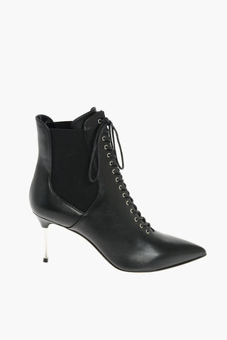 8cm Leather GODIVA Lace up Booties