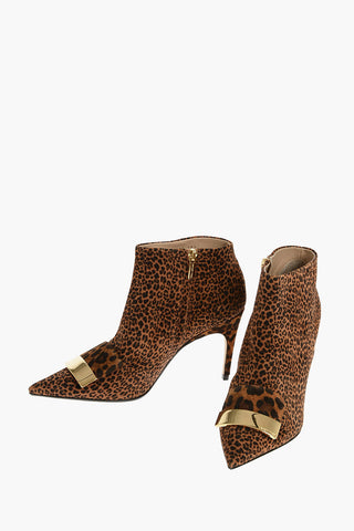 10cm Suede Leather Leopard Printed Ankle Boots