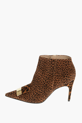10cm Suede Leather Leopard Printed Ankle Boots