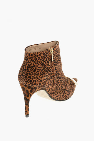 10cm Suede Leather Leopard Printed Ankle Boots
