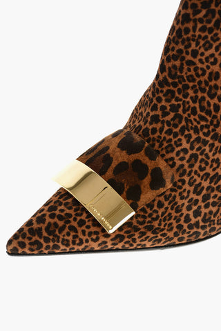 10cm Suede Leather Leopard Printed Ankle Boots