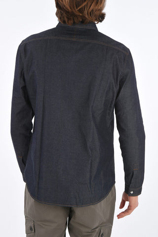 Camicia in Denim con con Bottoni Automatici e Taschino