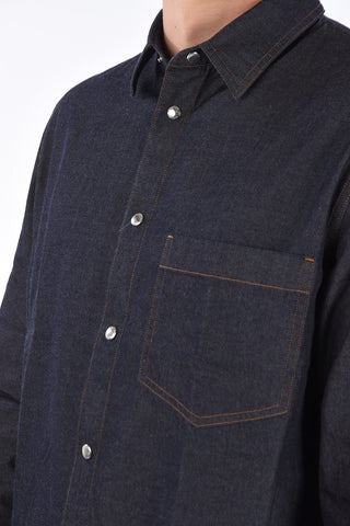 Camicia in Denim con con Bottoni Automatici e Taschino