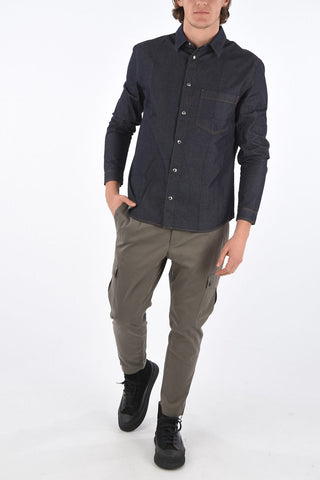 Camicia in Denim con con Bottoni Automatici e Taschino